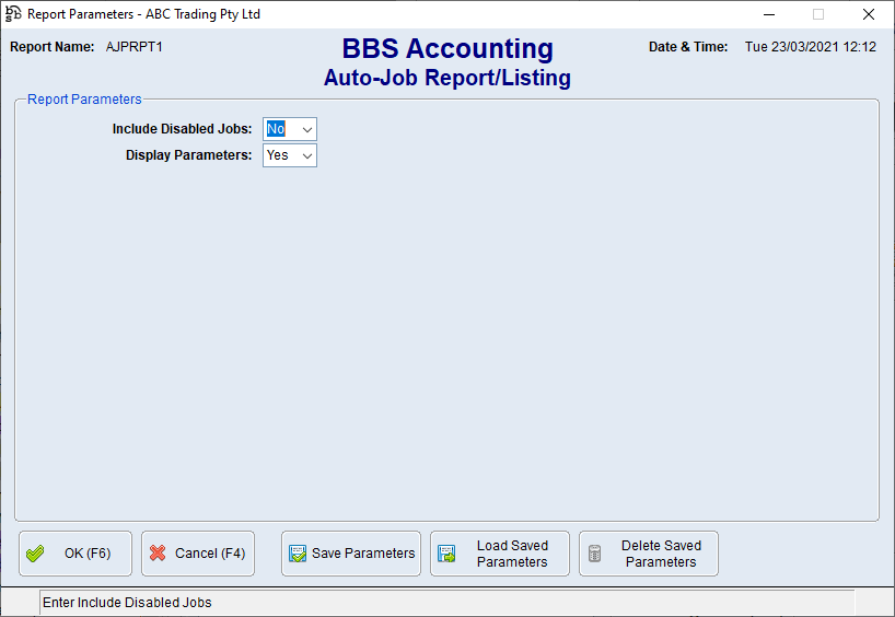 Auto-Job Report/Listing Screen