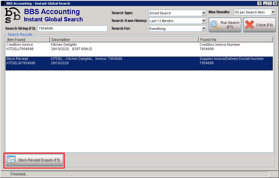 Instant Global Search (F11) Screen 