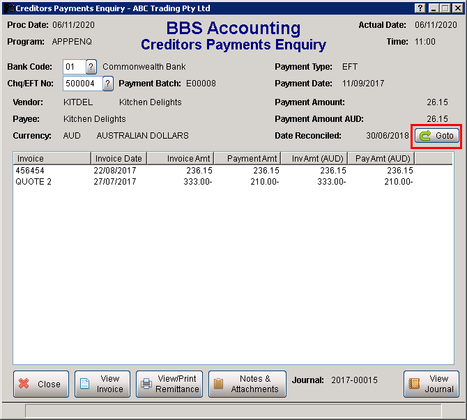 Creditors Payment Enquiry Screen Creditors Payment Enquiry Screen