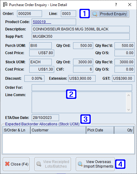 Purchase Order Enquiry - Line Detail Screen Purchase Order Enquiry - Line Detail Screen