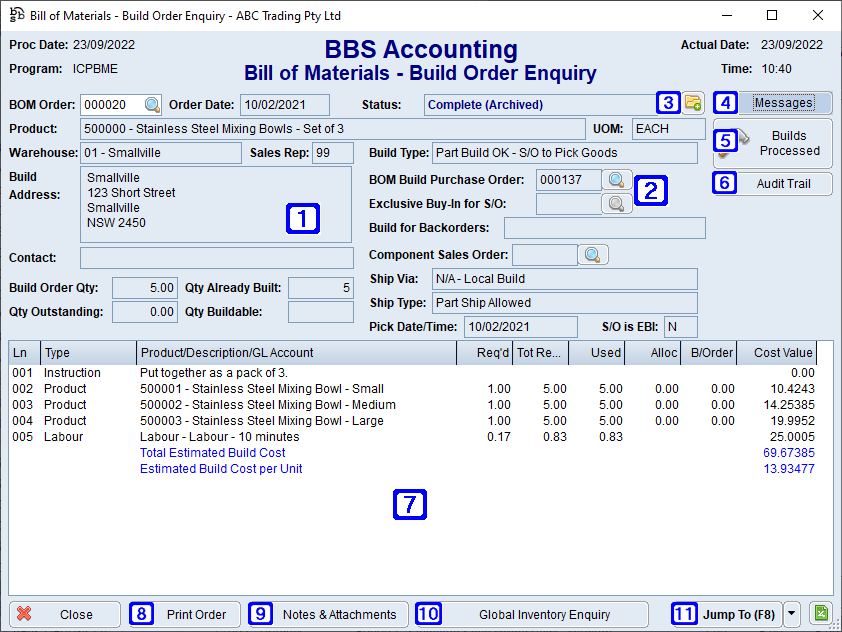 Bill of Materials - Build Order Enquiry Screen Bill of Materials - Build Order Enquiry Screen