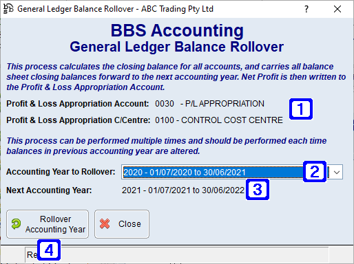 General Ledger Balance Rollover