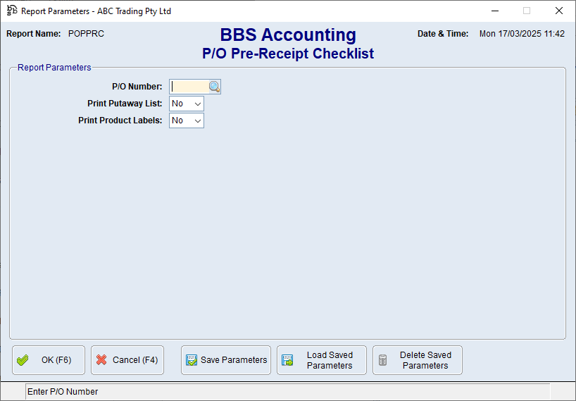 P/O Pre-Receipt Checklist Screen P/O Pre-Receipt Checklist Screen