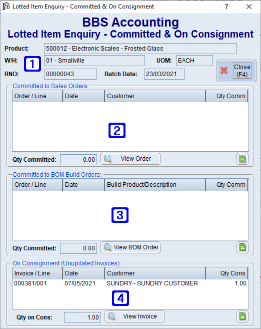 Lotted Item Enquiry - Committed and On Consignment Screen Lotted Item Enquiry - Committed and On Consignment Screen