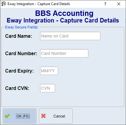 Example Capture Card Details Screen (Eway Tokens) Example Capture Card Details Screen (Eway Tokens)
