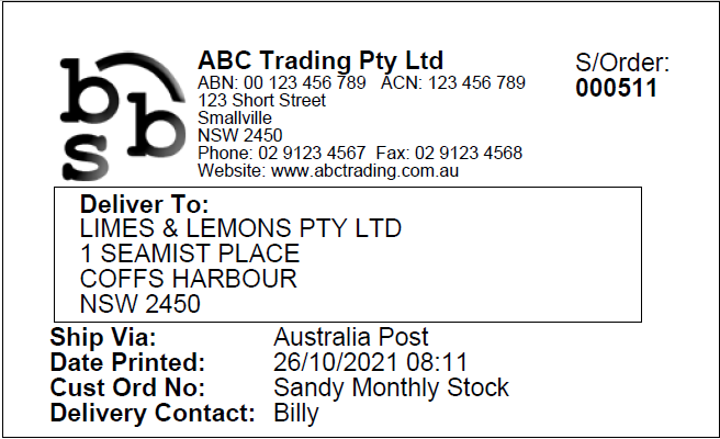 Example of Package Label