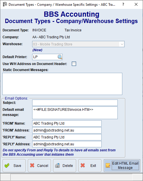 Document Types Maintenance - Company/Warehouse Specific Settings Screen Document Types Maintenance - Company/Warehouse Specific Settings Screen