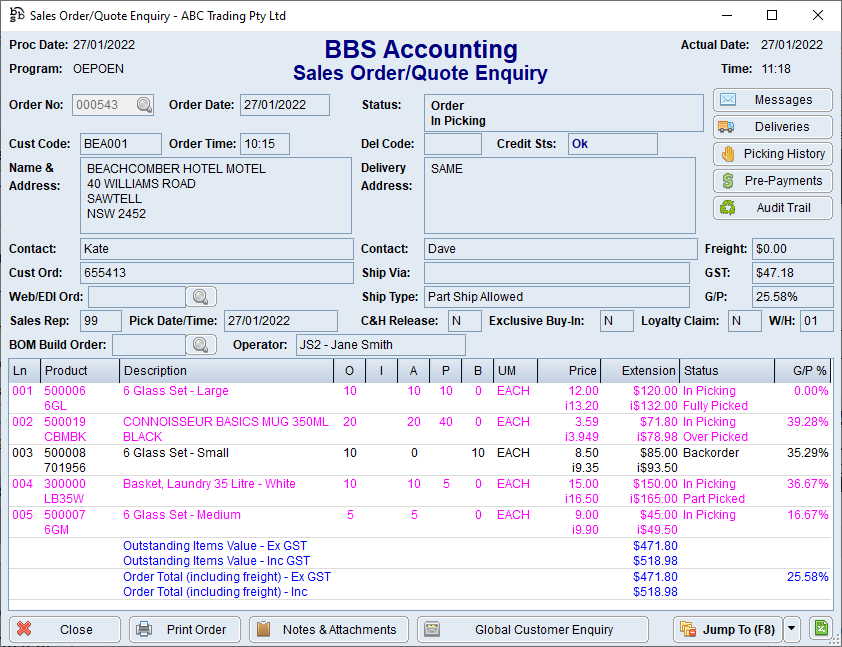 Sales Order/Quote Enquiry 