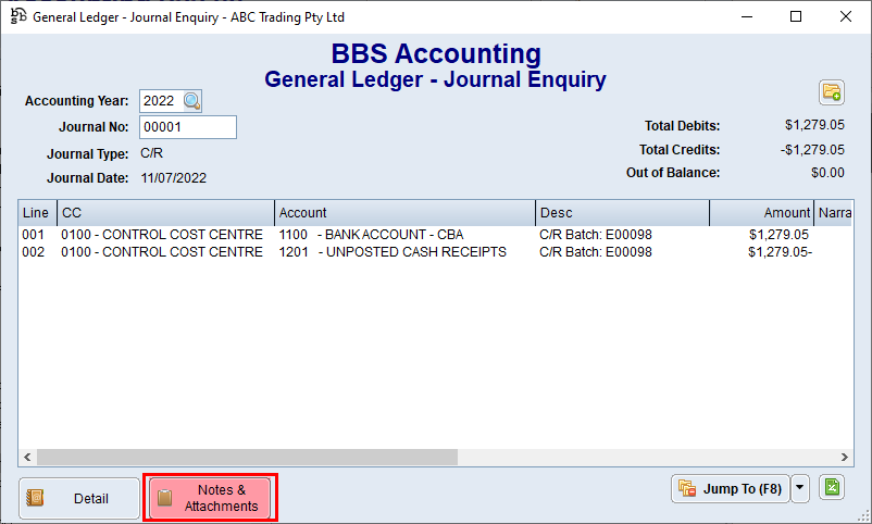 General Ledger Journal Enquiry Screen General Ledger Journal Enquiry Screen