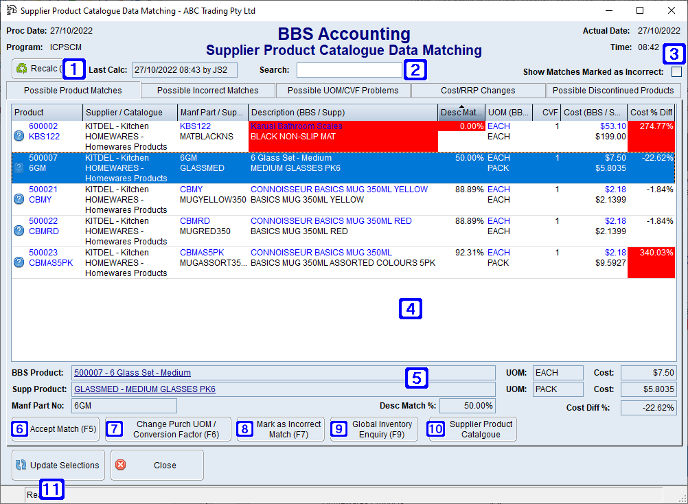 Supplier Product Catalogue Data Matching - Possible Product Matches Tab Screen Supplier Product Catalogue Data Matching - Possible Product Matches Tab Screen