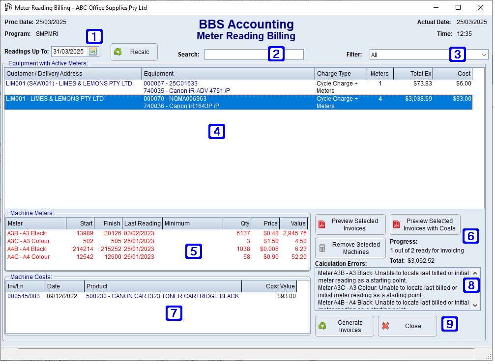 Meter Reading Billing Screen Meter Reading Billing Screen