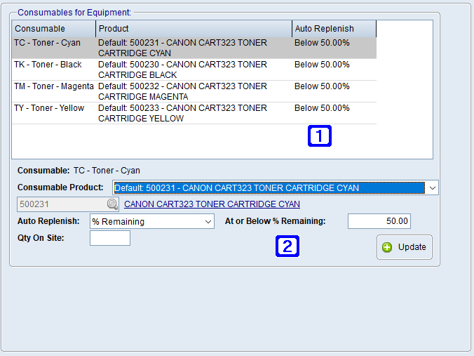Equipment Masterfile Maintenance - Consumables Tab Screen