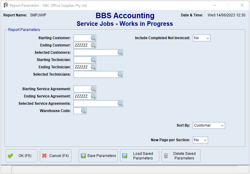 Service Jobs - Works in Progress Screen