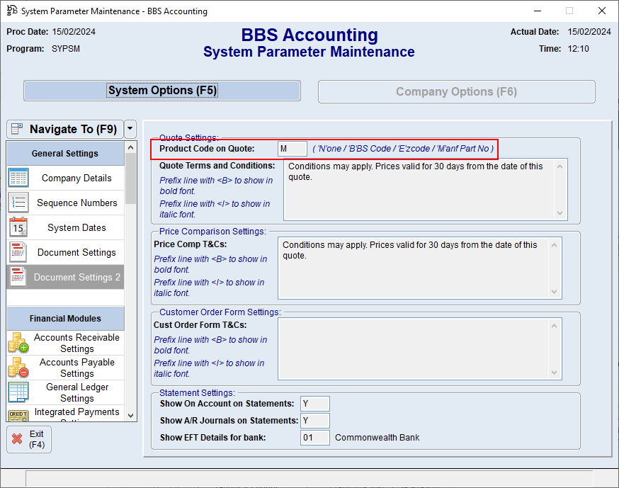 System Parameter Maintenance - Document Settings 2 Screen System Parameter Maintenance - Document Settings 2 Screen