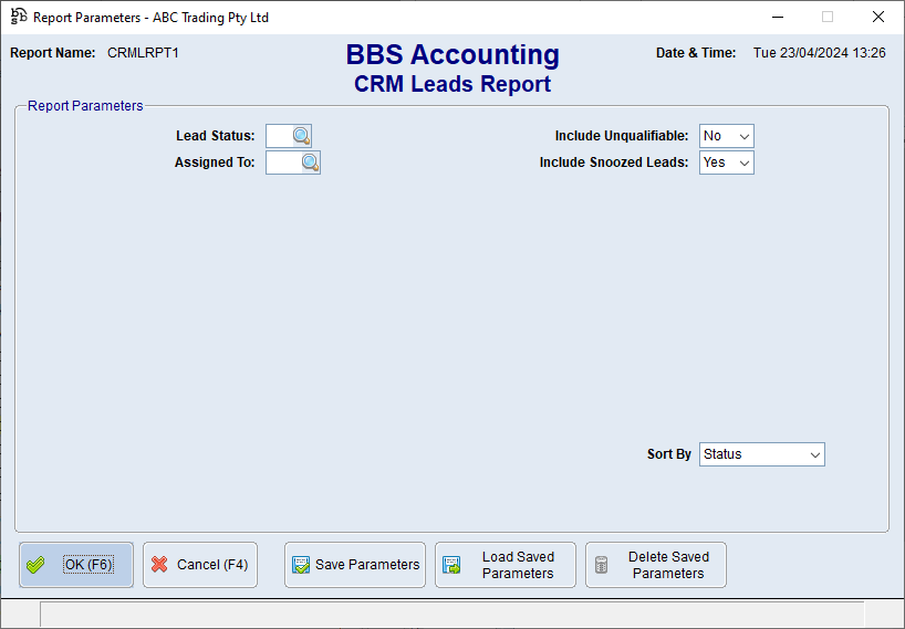 CRM Leads Report Screen CRM Leads Report Screen