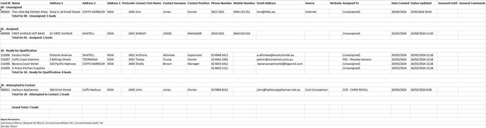 Example of CRM Leads Report Example of CRM Leads Report