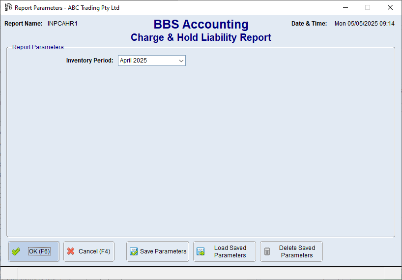 Charge & Hold Liability Report Screen