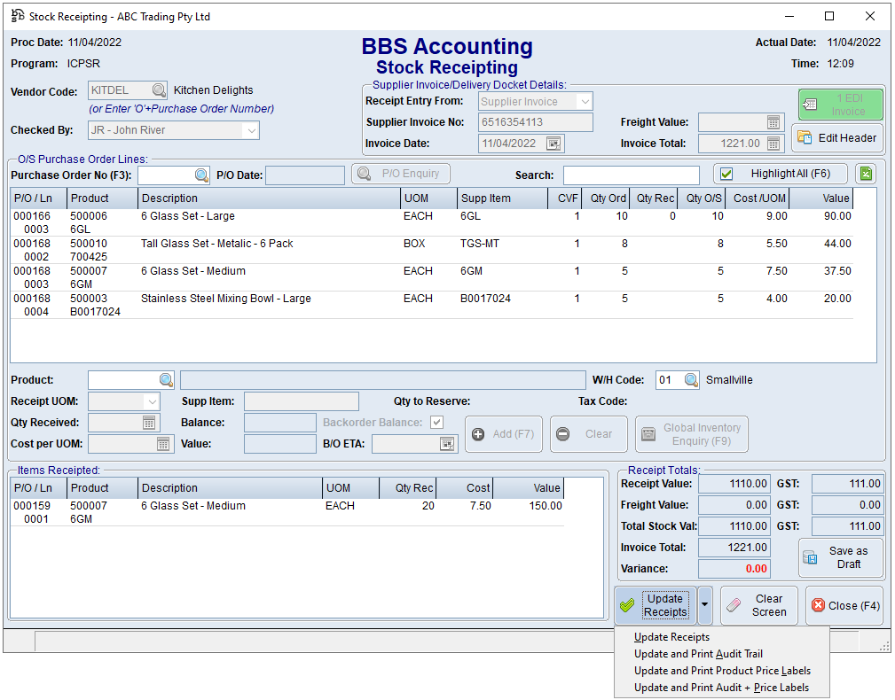 stock receipting new options