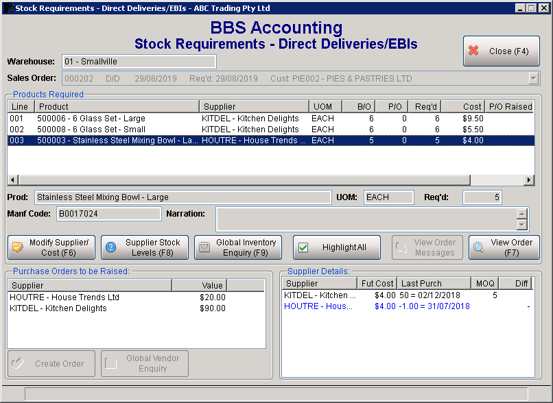 Stock Requirements Manager - Directs/EBIs Screen Stock Requirements Manager - Directs/EBIs Screen