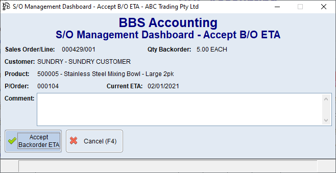 S/O Management Dashboard - Accept B/O ETA Screen S/O Management Dashboard - Accept B/O ETA Screen