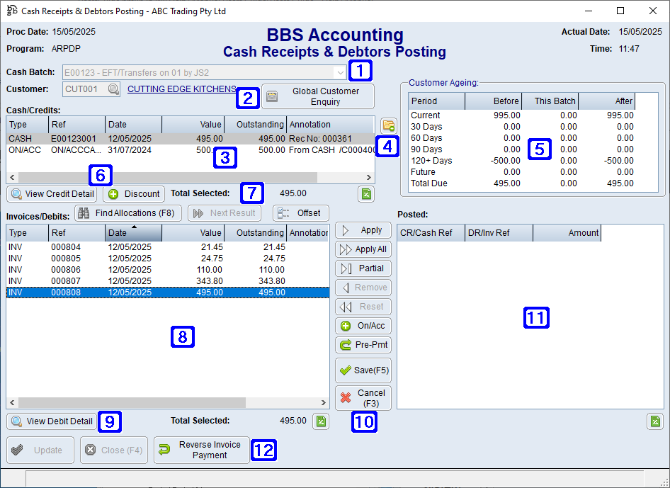 Cash Receipts & Debtor Posting Screen
