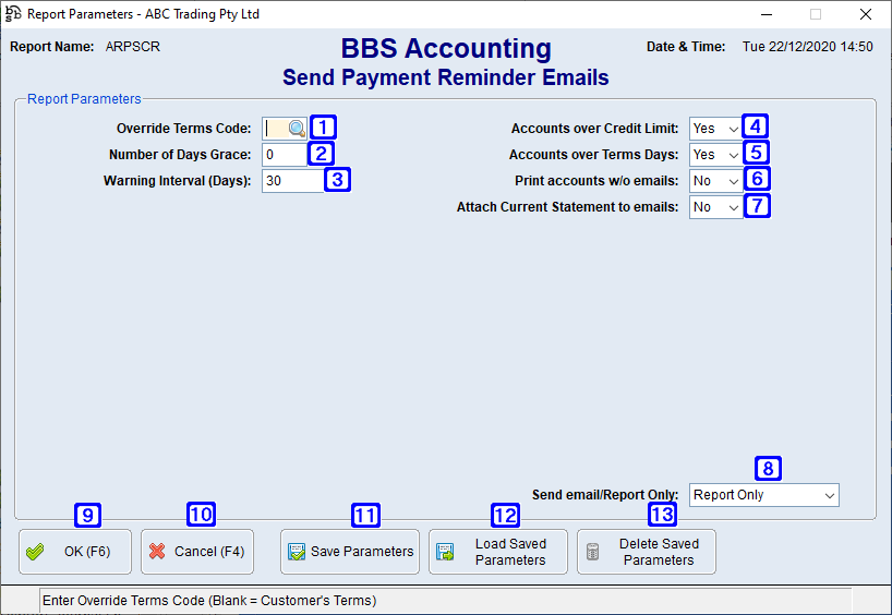 Send Payment Reminder Emails Screen Send Payment Reminder Emails Screen