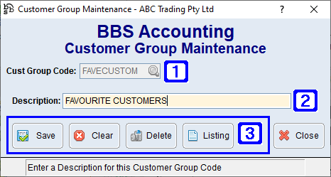 Customer Group Maintenance Screen Customer Group Maintenance Screen