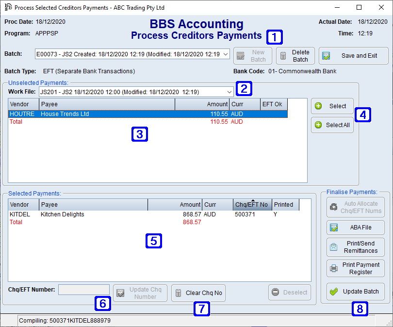 Process Creditors Payments Screen Process Creditors Payments Screen